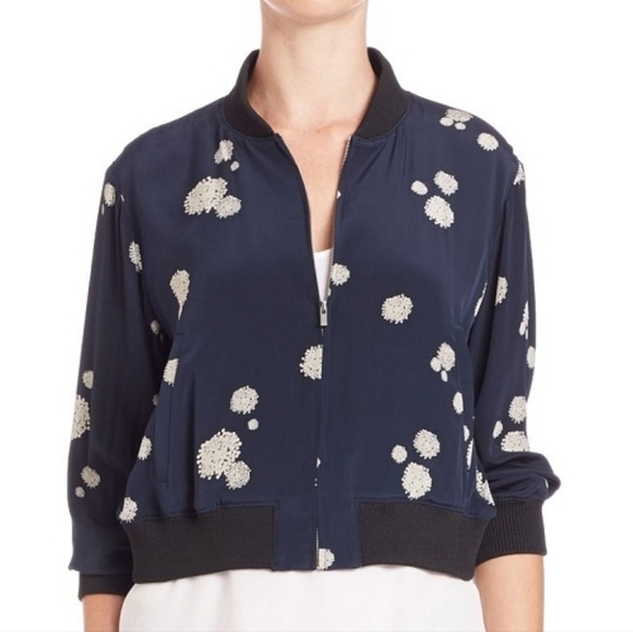 Tibi 100% Silk Bomber Jacket/Blazer, Abstract, Navy,  Size 4 (S) - Picture 3 of 8